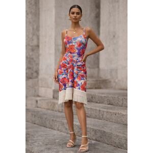 PATBO Red Violet Stretch Jersey Midi Fringe Dress Women's Small